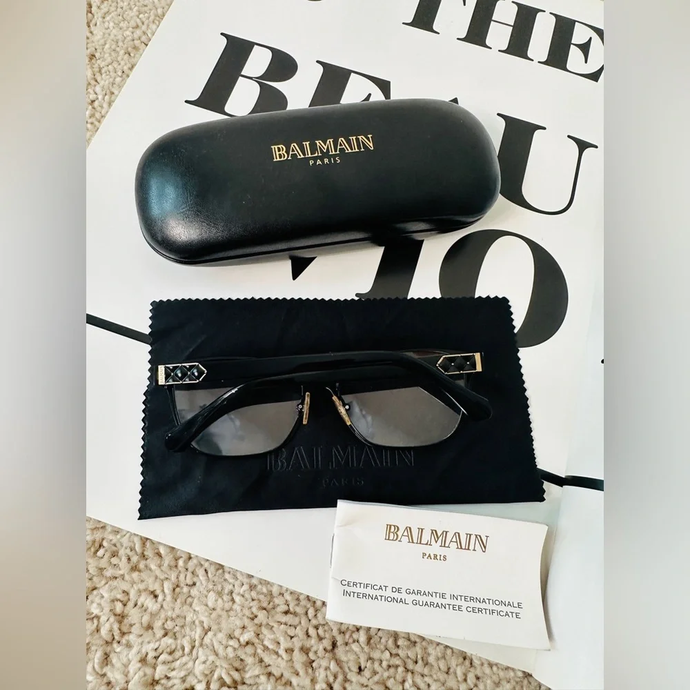 BALMAIN Black Frame, Clear Lens Eyewear With Case, Cloth & Authenticity Booklet
